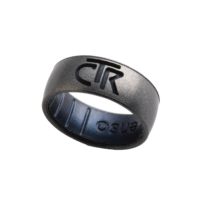 Silicone Two Tone Platinum and Black Pearl CTR Ring
