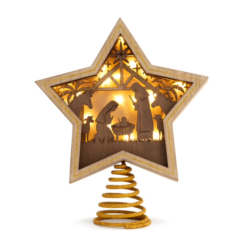 Light up Silhouette Wood Nativity Star Topper