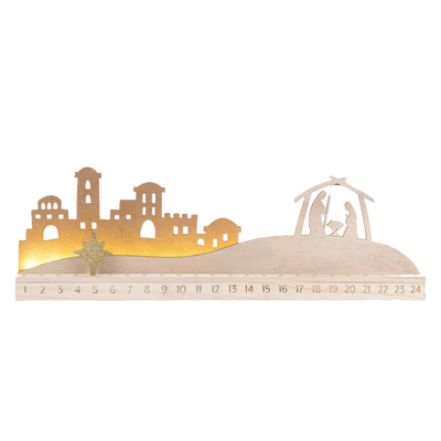 Light-up Bethlehem Mantlescape Countdown Wood Nativity