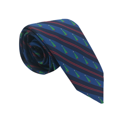 Blue Diagonal Stripe with Christmas Trees Necktie