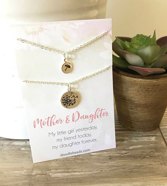 Mother Daughter Dandelion Necklace Gift Set