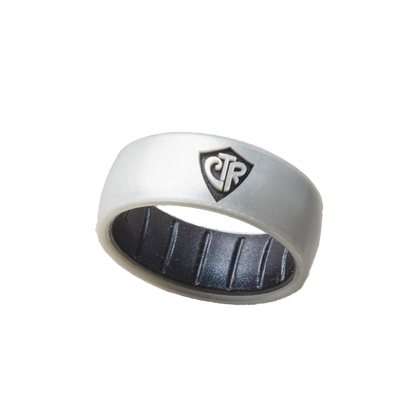 Silicone Two Tone Platinum and Black Pearl CTR Ring