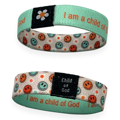 I Am a Child of God Reversible Smiley Face Woven Wristband