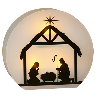Frosted Silhouette Round Glass Tealight Nativity