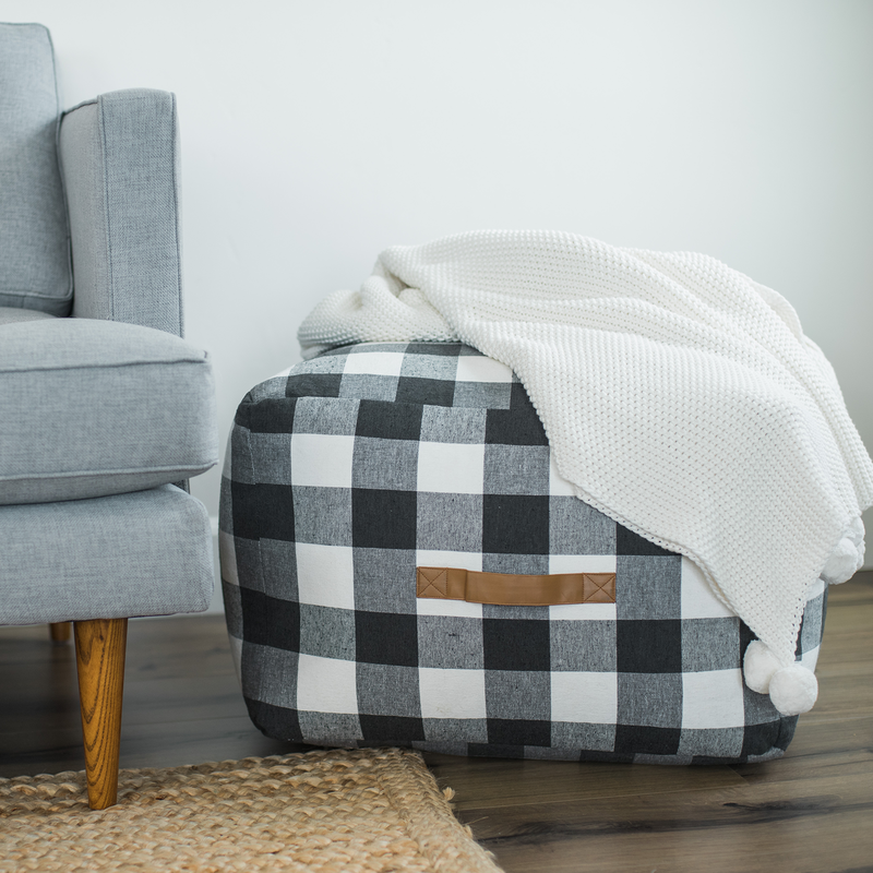 Buffalo plaid pouf sale