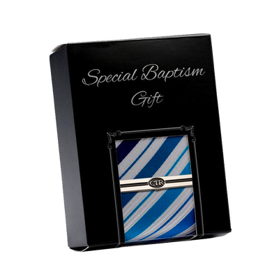 Teal Stripe Tie and Tie Bar Baptism Set