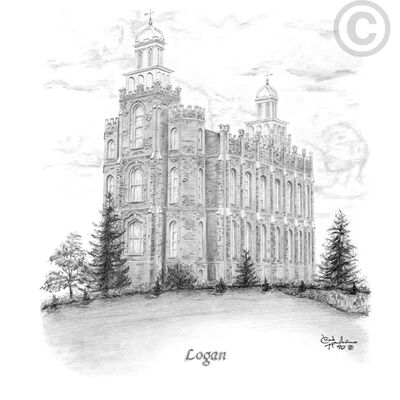 Logan Temple Sketch Matted Print