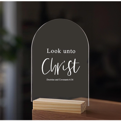 Look unto Christ 2025 Youth Theme Acrylic Sign with Wood Block