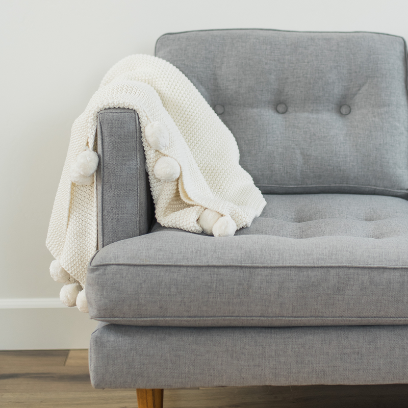 Throw Blanket with Pom Poms