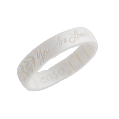 You Are Loved Laurel Leaf Pearl Silicone Ring