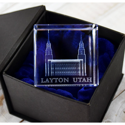 Layton Utah Temple Crystal Cube