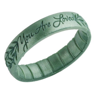 You Are Loved Green Laurel Leaf Silicone Ring
