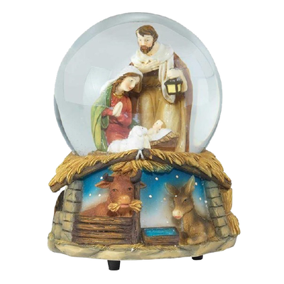 Holy Family with Animals Water Globe Nativity