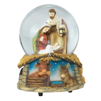 Holy Family with Animals Water Globe Nativity