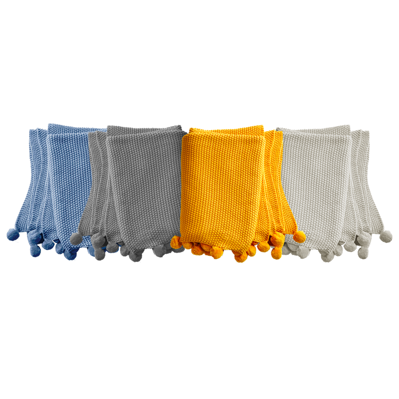 Throw Blanket with Pom Poms