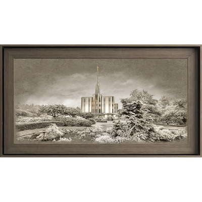 Seattle Temple Framed Art, Gray Wood (22x39 Canvas)