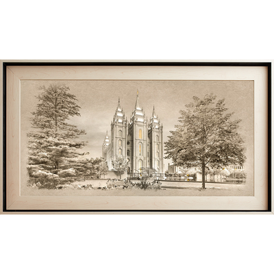 Salt Lake Temple Framed Art, Light Wood (22x39 Framed Canvas)