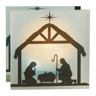 Frosted Silhouette Square Glass Tealight Nativity