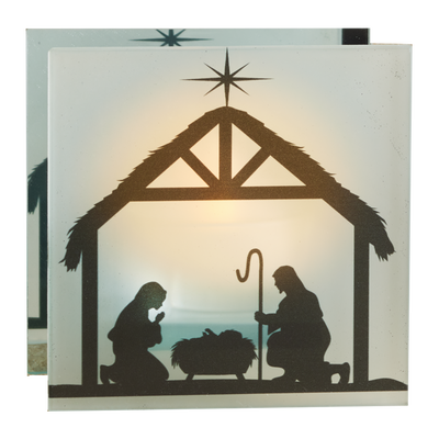 Frosted Silhouette Square Glass Tealight Nativity